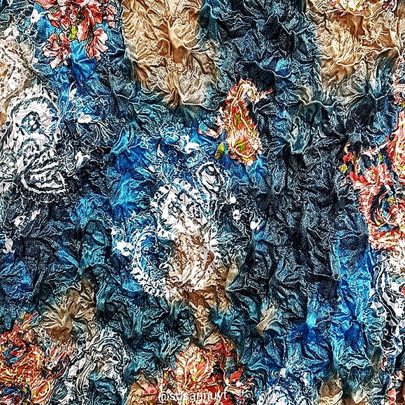 Trending F.C Jewel-Tone Blue Multi-Color Stretch Popcorn Coquette Crinkle Top ♥️ - Picture 2 of 4